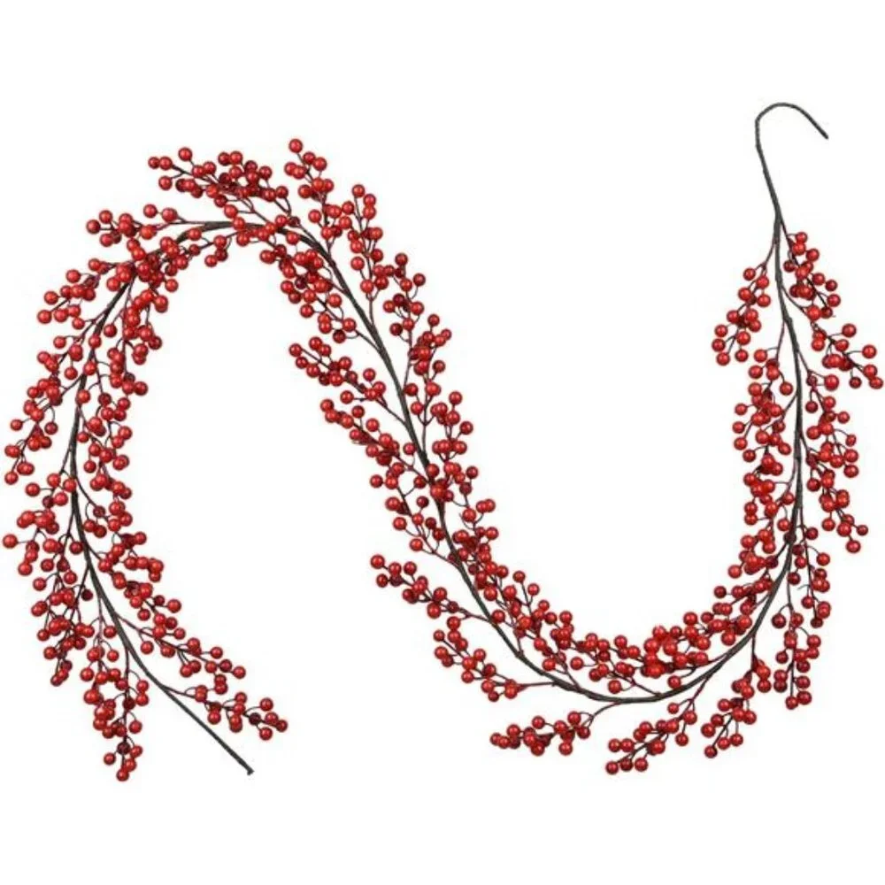 6FT Red Berry Christmas Garland, Artificial Berry Garland Indoor Outdoor Decor
